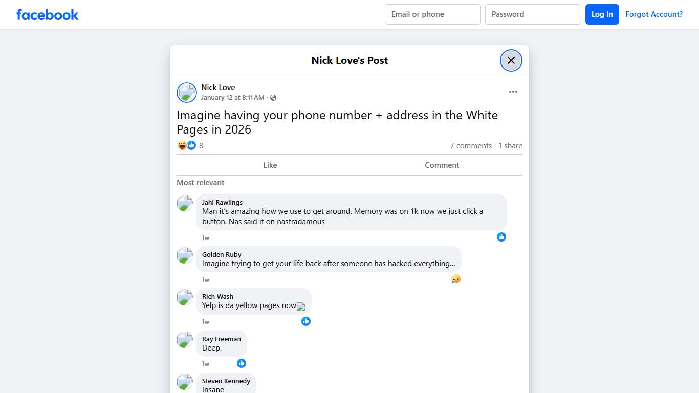 Nick Love - Imagine having your phone number + address in... Facebook