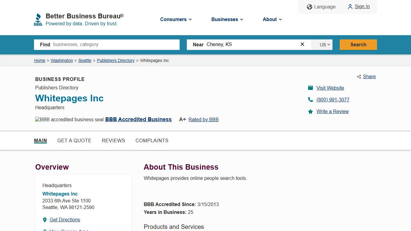 Whitepages Inc BBB Business Profile Better Business Bureau